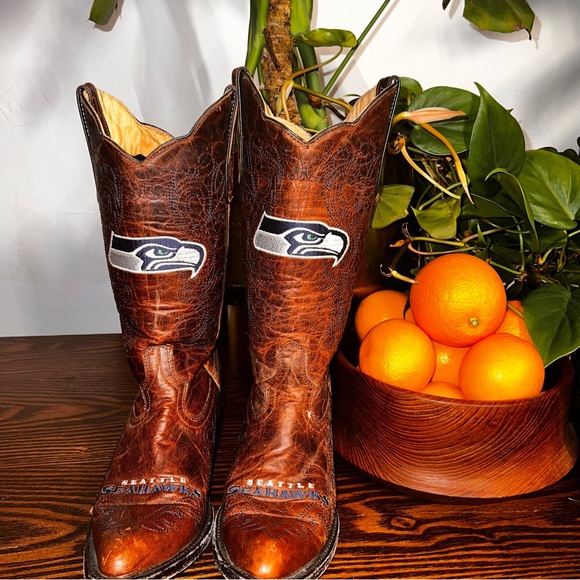 Seattle Seahawks NFL Cowboy Boots | Ladies | Brown | Size 7 - Picture 1 of 8